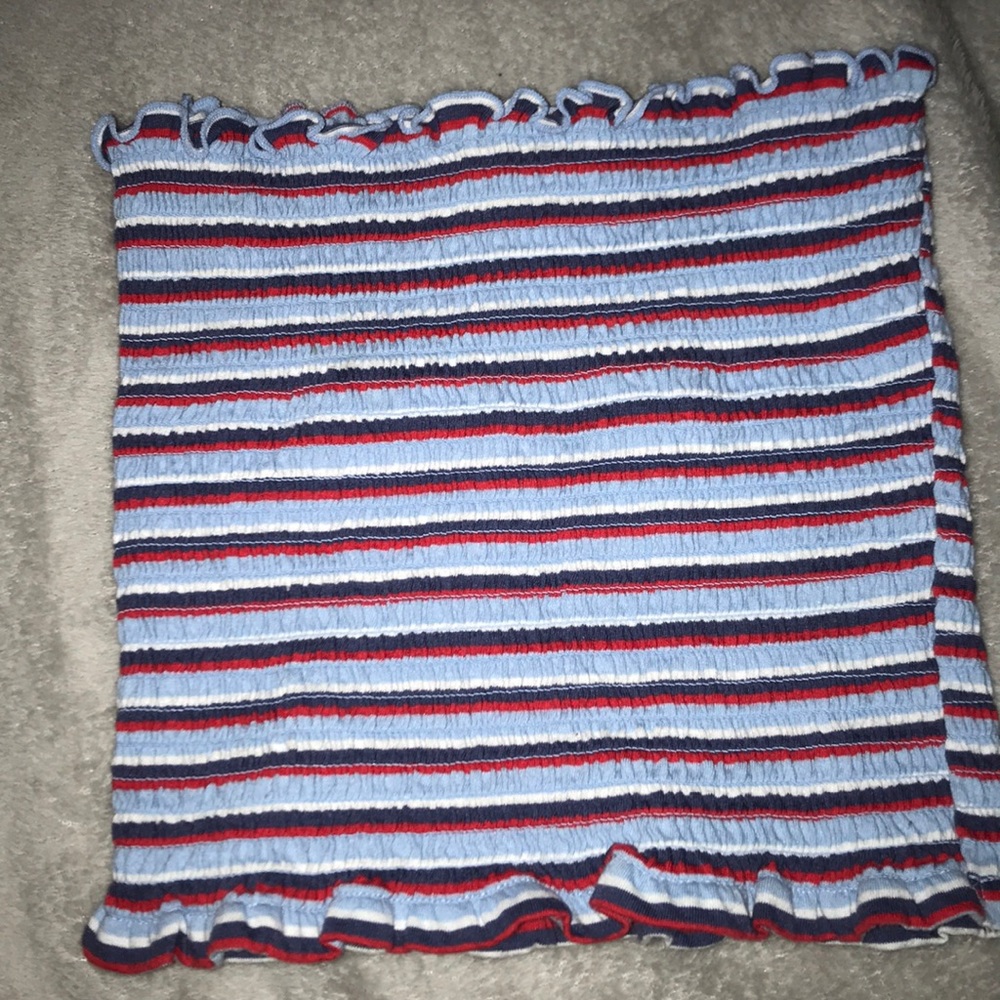 blue ruffled tube top